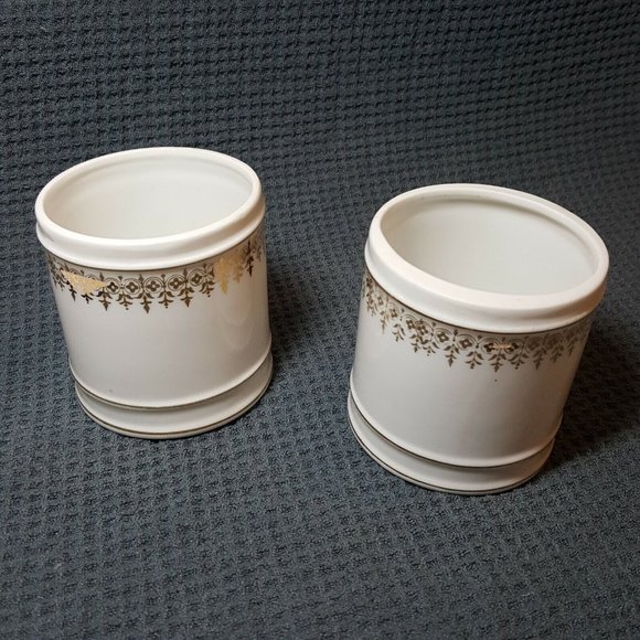 Vtg Lefton China Handpainted Cotton & Powder Holders Gold Embellishments No Lids - Picture 8 of 8